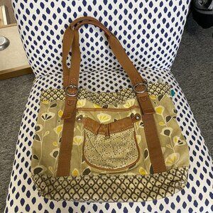 Fossil Beige Floral Canvas Tote Bag
